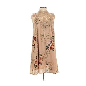 Peach/Nude Lace Neck Floral Mini Cocktail Dress Small
